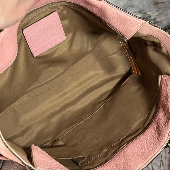 Coach Pink and Brown Leather Tote Bag Purse Double Handles - Picture 13 of 14